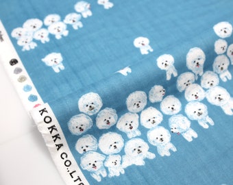 Japanese Fabric Kokka Kotorinuno by Trikotri Bichon Double Gauze - Blue - 50cm