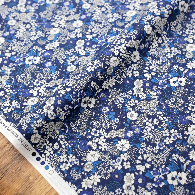 Japanese Fabric Kokka Floral 1 Cotton Lawn Blue A 50cm Etsy