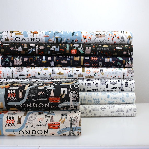 Rifle Paper Co. Bon Voyage World Traveler White - Cotton + Steel - PER QUARTER METRE Rifle Paper Co. Bon Voyage World Traveler White - Cotton + Steel - PER QUARTER METRE
