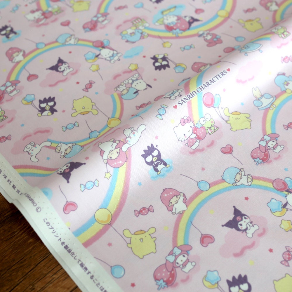Japanese Fabric Sanrio Hello Kitty Collage Rainbow Oxford PInk 50cm