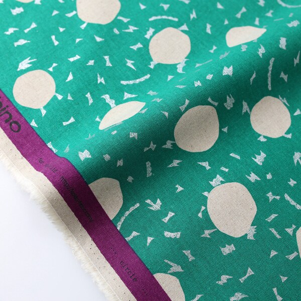 Japanese Fabric Kokka Echino Circle - Cotton linen Canvas - Emerald - 50cm