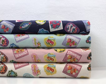Japanese Fabric Kokka Vintage Collage Label - Cotton Linen Sheeting - Bundle of 4 x Fat Quarter
