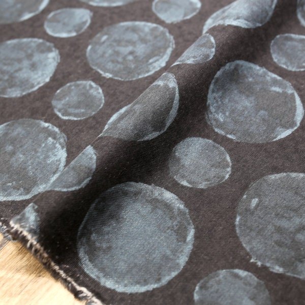 Japanese Fabric Kokka Painted Large Dots - Cotton Viera - Grey Blue -  50cm