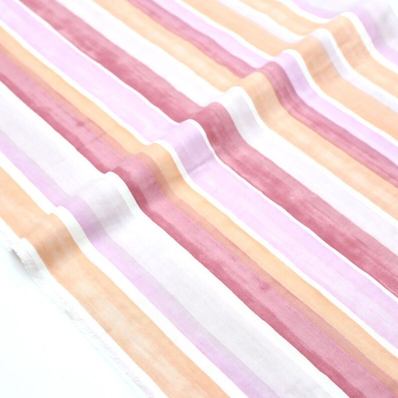 50cm Japanese Fabric Kokka Watercolor Stripes Double Gauze Pink
