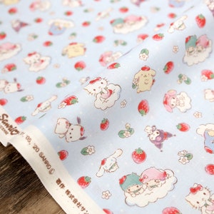 Japanese Fabric Sanrio Hello Kitty and Friends Clouds Cotton Sheeting Blue 50cm image 1