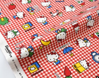 Japanese Fabric Sanrio Hello Kitty Classic Plaid Canvas Oxford - Red - 50cm