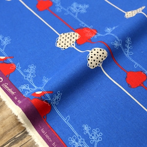 Japanese Fabric Kokka Echino Balance Bird - Cotton linen Canvas - Blue - 50cm