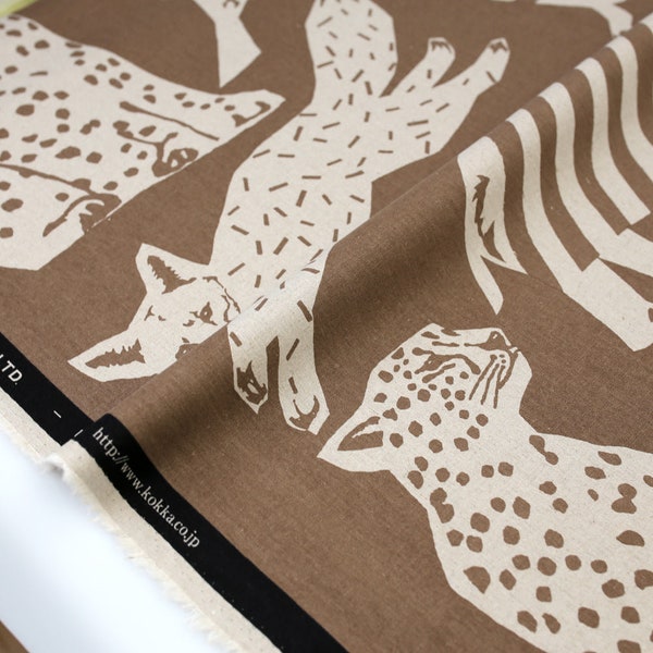 Japanischer Stoff Kokka Echino Tier Canvas - Khaki - 50cm