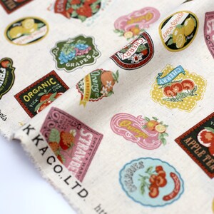 Japanischer Stoff Kokka Vintage Label Collage - Baumwolllaken - Beige - 50cm