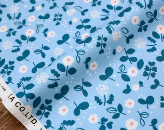 Japanese Fabric Kokka Petit Amis Floral - Canvas - Light Blue - Fat Quarter