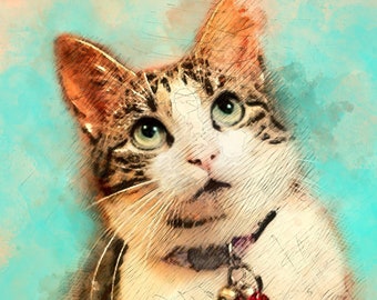 art de chat personnalisé, portrait de chat, portrait d’animal familier, cadeau personnalisé, illustration d’animal familier, mémorial de chat, cadeau d’amoureux de chat, peinture numérique d’aquarelle