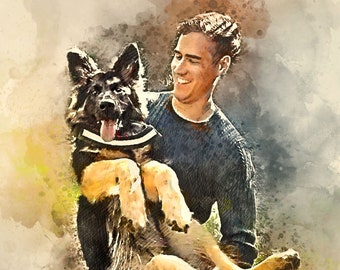custom pet portrait, dog memorial,  custom dog portrait, dog painting, watercolor painting, dog lover gift, Personalized Gift, dog art