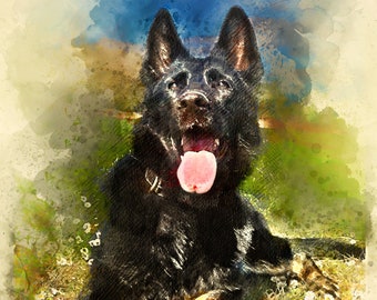 custom dog memorial, dog portrait, pet portrait, german shepherd , Personalized Gift, dog painting, dog lover gift, digital watercolor