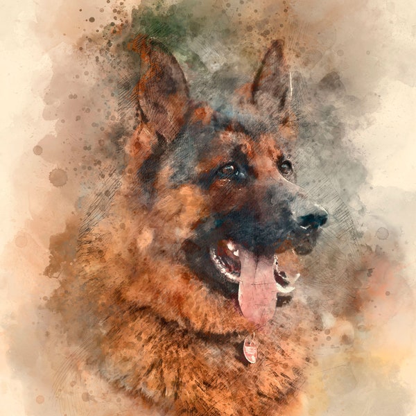 custom pet portrait, custom dog portrait, dog painting, digital watercolor painting, dog lover gift, dog memorial, dog mom gift, art