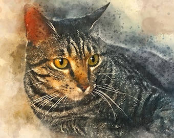 custom cat portrait, pet portrait, cat painting, cat lover gift, cat memorial, Personalized Gift, cat art, watercolor painting, illustration