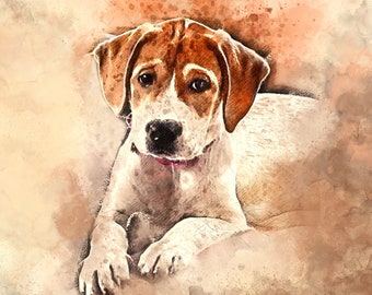 custom pet portrait, dog memorial, dog portrait, digital watercolor, pet portrait, beagle ,Personalized Gift, dog painting, dog lover gift