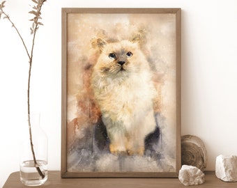 Custom Digital Watercolor Cat Portrait,  pet sympathy gift, Cat Memorial, cat lover gift, Personalized Gift, painting, pet illustration