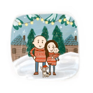 Illustration de portrait de famille avec animaux de compagnie, dessin animé personnalisé mignon, cadeau pour maman, cadeau personnalisé, portrait de couple, portrait à partir d'une photo image 10