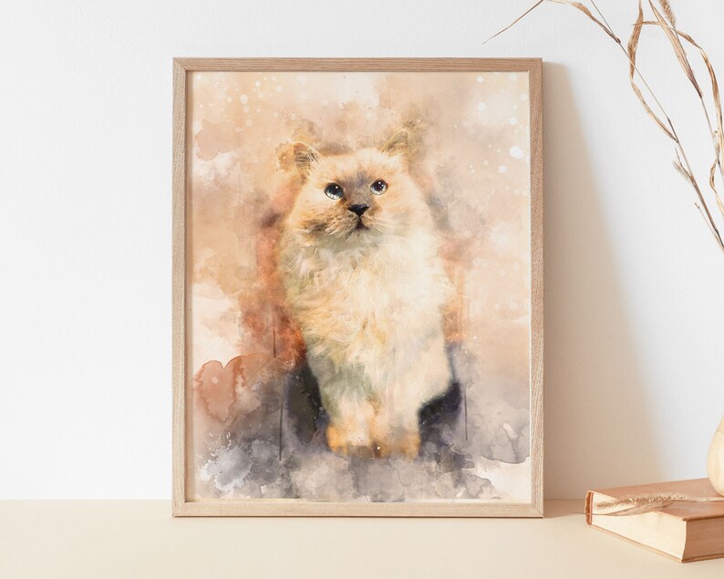 Custom Digital Watercolor Cat Portrait, pet sympathy gift, Cat Memorial, cat lover gift, Personalized Gift, painting, pet illustration image 1