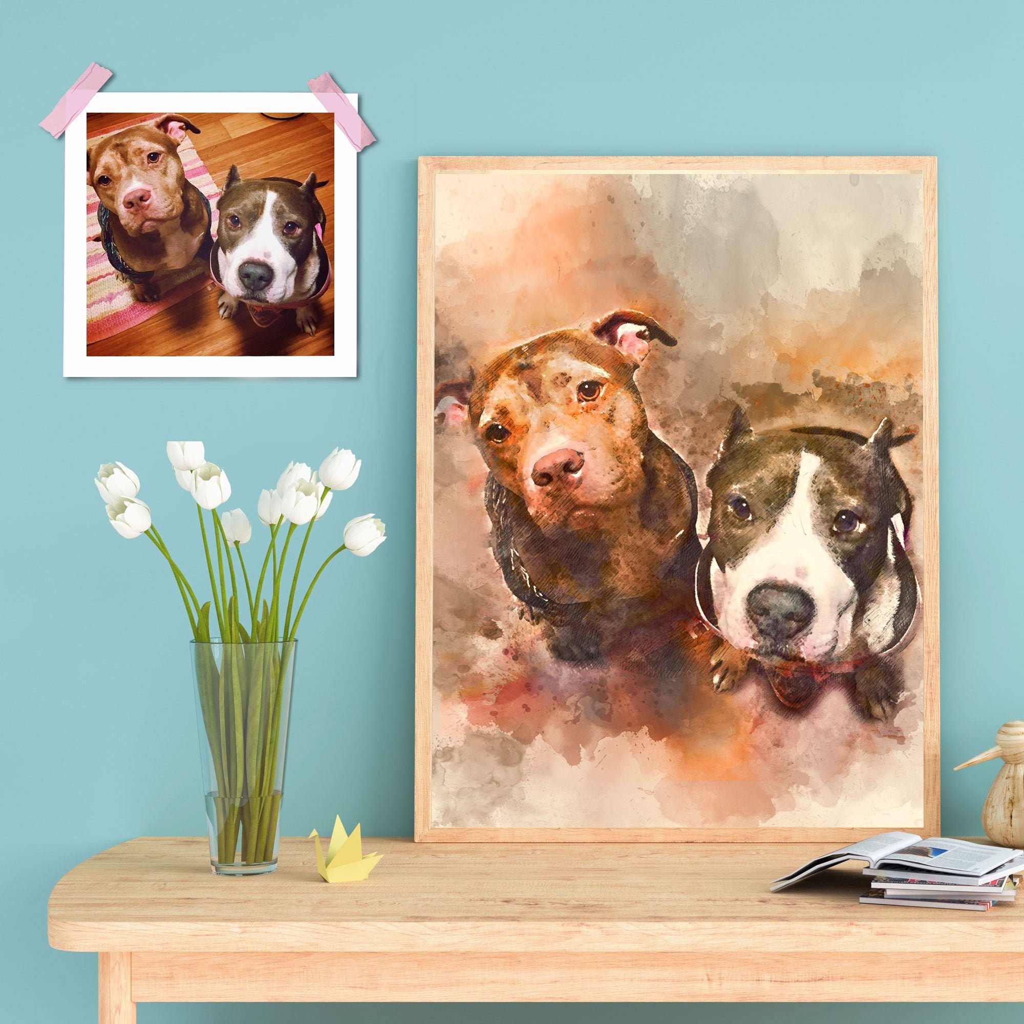 Custom Pet Portrait Pet Memorial Dog Portrait American Etsy