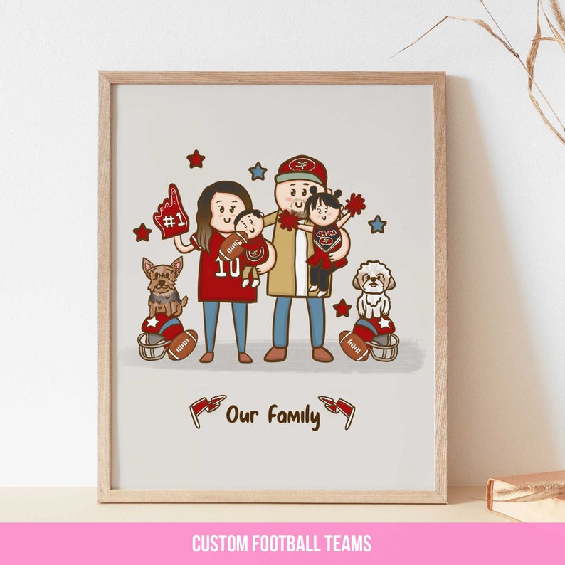 Family Portrait illustration with pets, Cute Custom Cartoon Drawing, Gift For Mom, personalized gift, couple portrait, portrait from photo image 6