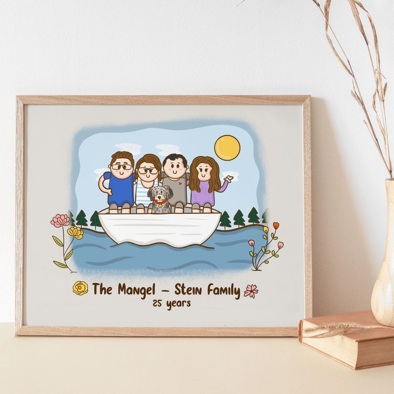 Custom Family Portrait Cartoon illustration for Dad with dinosaurs, Personalized Nursery Decor Drawing, Father's day Gift Idea image 6