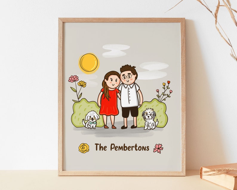 Custom Family Portrait Cartoon illustration for Dad with dinosaurs, Personalized Nursery Decor Drawing, Father's day Gift Idea image 9