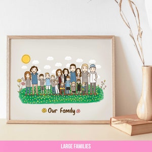 Family Portrait illustration with pets, Cute Custom Cartoon Drawing, Gift For Mom, personalized gift, couple portrait, portrait from photo image 10