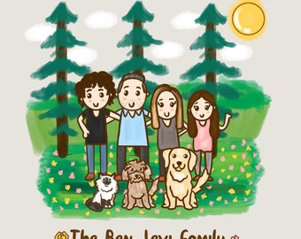 Personalized family portraits for mom with cats and dogs