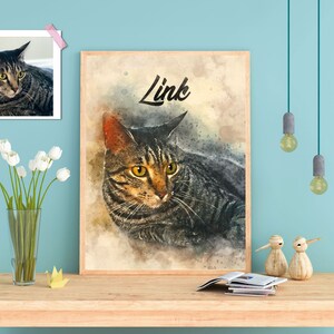 Custom Digital Watercolor Cat Portrait, pet sympathy gift, Cat Memorial, cat lover gift, Personalized Gift, painting, pet illustration image 6