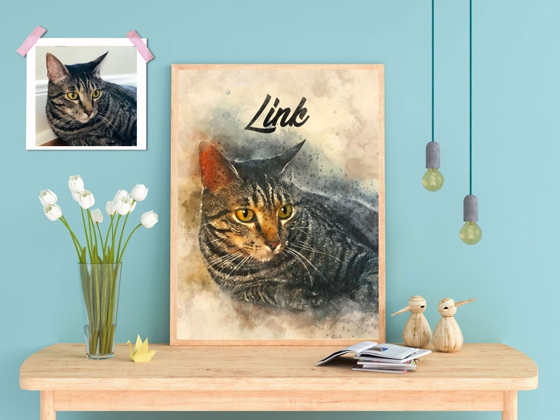 Custom Digital Watercolor Cat Portrait, pet sympathy gift, Cat Memorial, cat lover gift, Personalized Gift, painting, pet illustration image 6