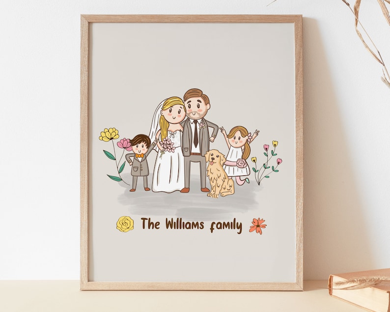Custom Family Portrait Cartoon illustration for Dad with dinosaurs, Personalized Nursery Decor Drawing, Father's day Gift Idea image 8