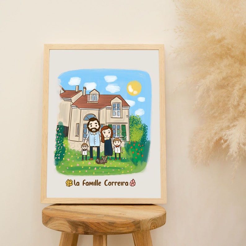 Custom digital Personalized Family Portrait Illustration with Pets image 10