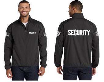 Security Windbreaker Jacket Event Staff Guard Front Back Screen Print Uniform