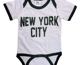 NYC FACTORY New York City Baby Bodysuit Ringer Shirt Screen Printed Lennon Retro Style