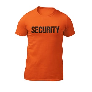 Men&#39;s Distressed Security Tee Front & Back Print  (Safety Orange,Black)