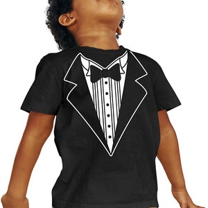 Kids Funny Tuxedo T-Shirt Black Bowtie & Rose