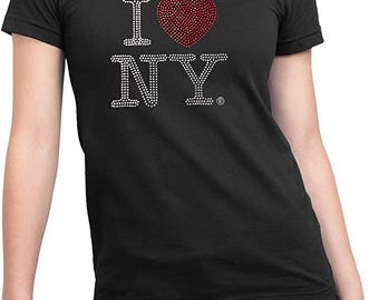 I Love NY Ladies Tee Rhinestone Design Black