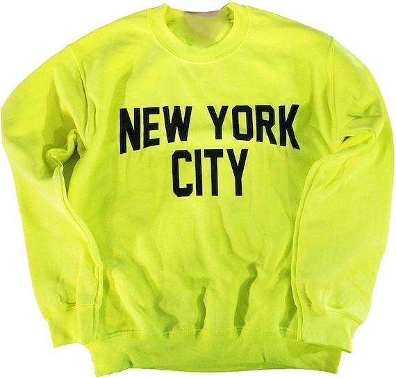 New York City Sweatshirt Screenprinted Neon Yellow Adult NYC Retro Shirt