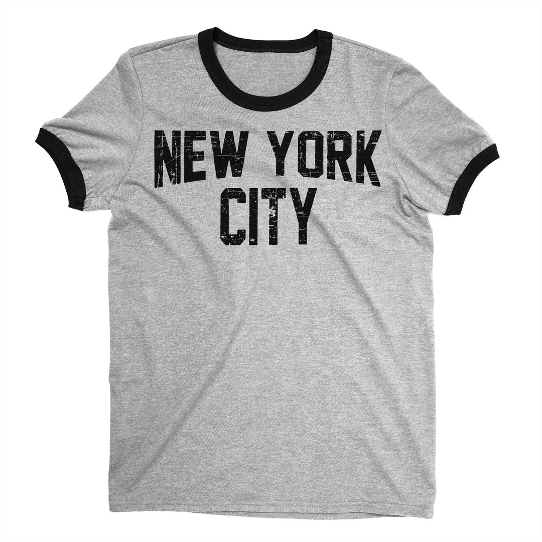New York City John Lennon Ringer Shirt Heather Gray Distressed