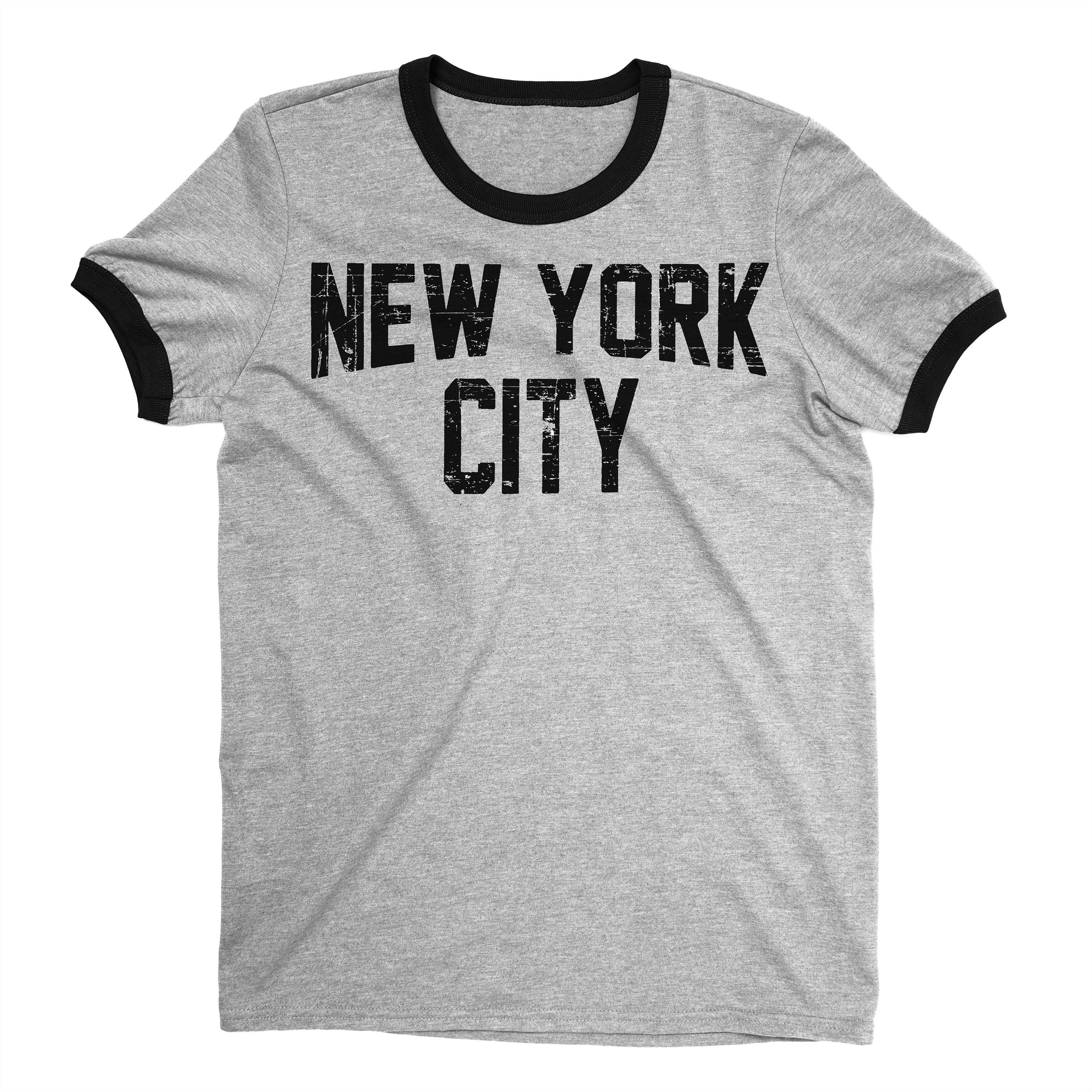 New York City John Lennon Ringer Shirt Heather Gray Distressed