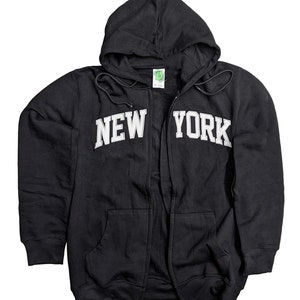 Men&#39;s New York City Zippered Hoodie Sweatshirt Black 3d Letters Design Soft Cotton Blend