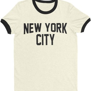New York City Ringer Tee T-Shirt Retro Style Men&#39;s Shirt (Off-White, XS)