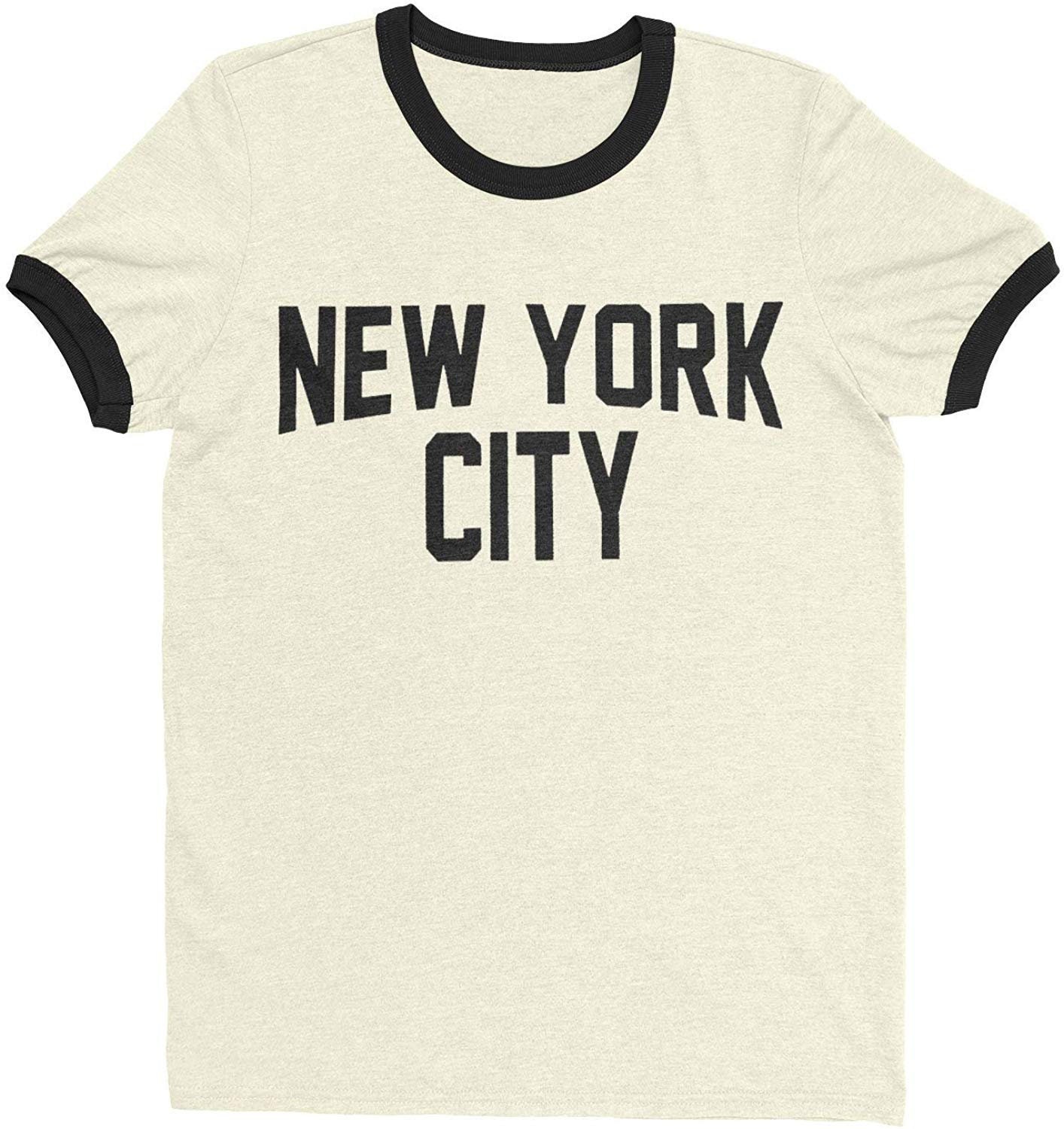 Natural New York City John Lennon Ringer Tee T-Shirt Retro Style Men&…