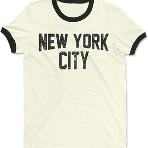 New York City John Lennon Distressed Ringer Tee Natural T-Shirt Retro