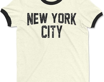 New York City John Lennon Distressed Ringer Tee Natural T-Shirt Retro
