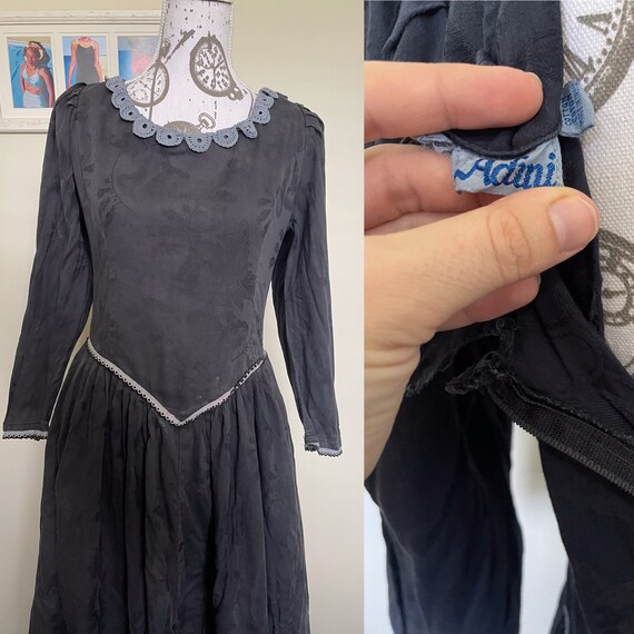 Vintage 1970s Adini Indian cotton navy maxi dress