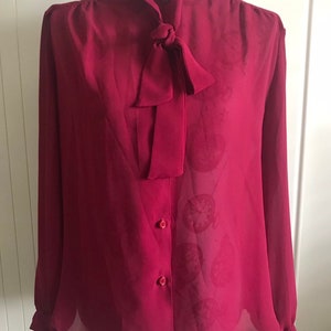 Vintage 1970s flowing sheer dark red blouse