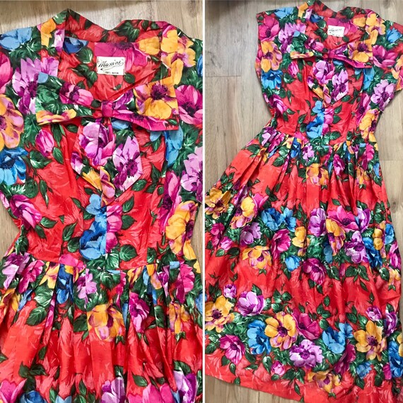 Vibrant vintage 1950s floral red day dress