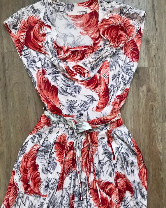 Vintage 1940s jersey tea dress vibrant novelty pri